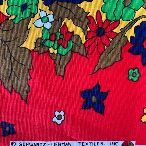 Vintage Floral Vibrant Flower Power Border Cranston Schwartz Liebman Red Blue - Picture 4 of 15